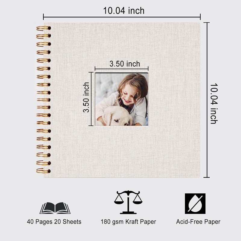 Sprsthai 10 x 10 Inch Scrapbook Photo Album, Memory Book Linen Cover for Photos, Hardcover Kraft White Pages Photo Albums for Travel, Wedding Anniversary Family Christmas Baby 40 Pages, Beige - Image 2